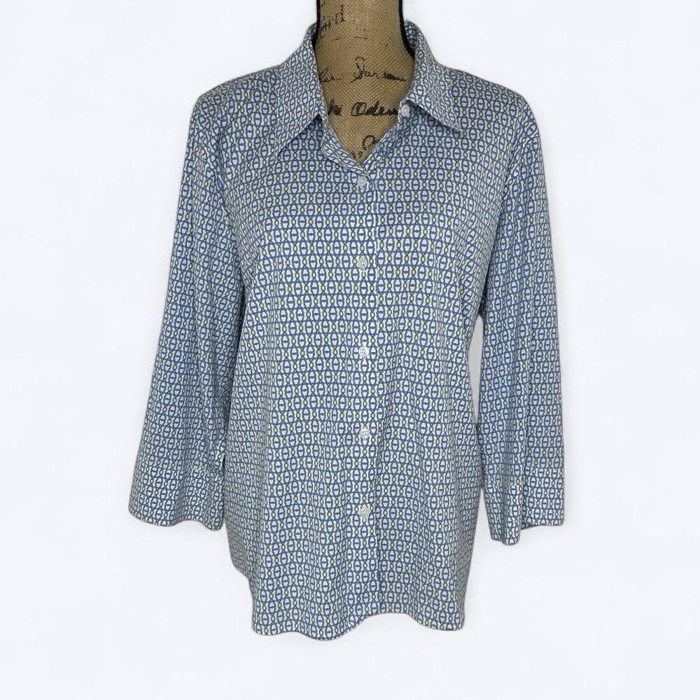 Vtg Talbots Woman Wrinkle Resistant Button Up Top 18W Geometric Career Office